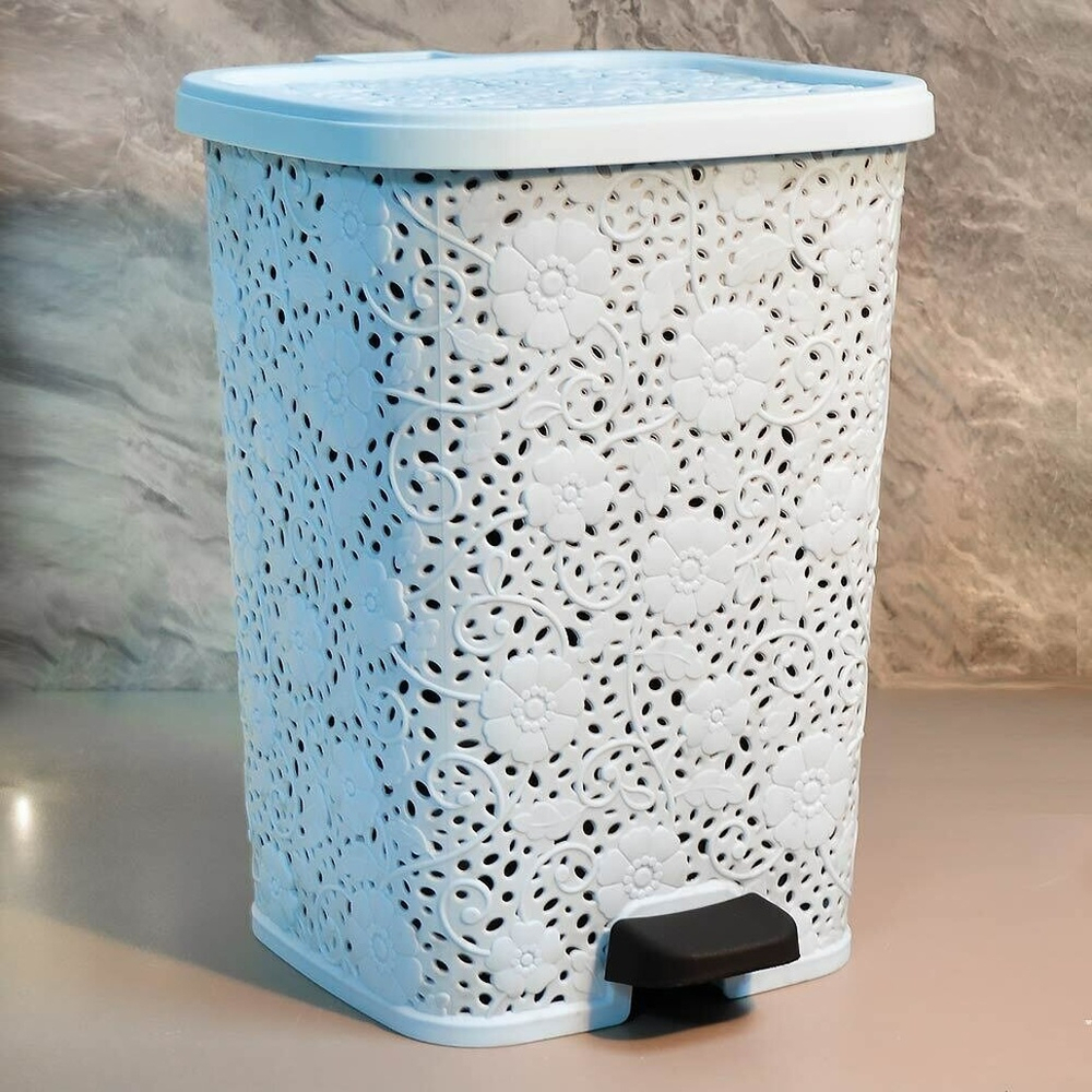 Ведро для мусора 12л с педалью "Ажурное", цвет голубой