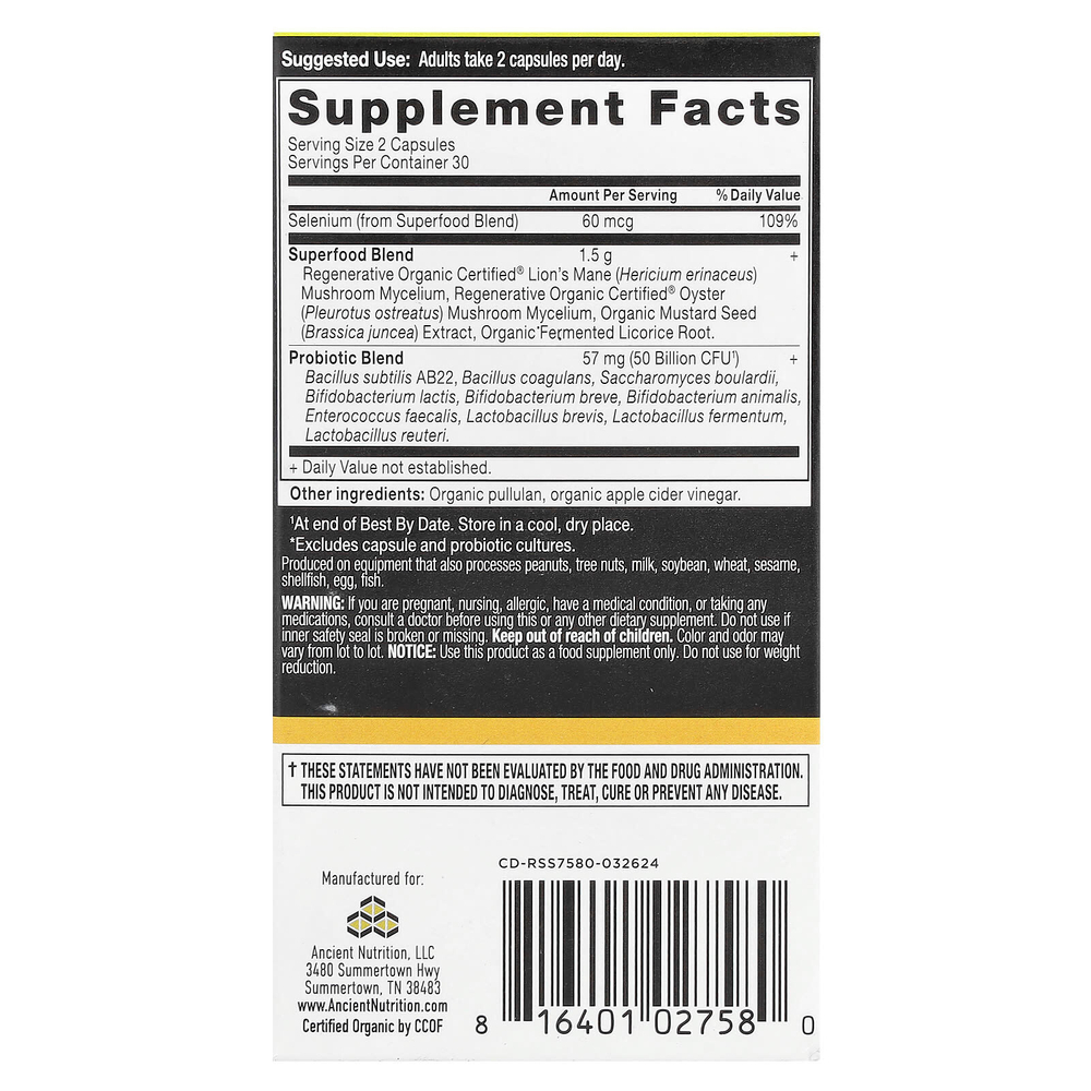 Ancient Nutrition, Пробиотики для восстановления кишечника, 60 капсул