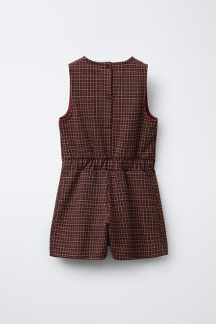 ZARA КОРОТКИЙ КОМБИНЕЗОН В КЛЕТКУ С БАНТОМ, КРАСНЫЙ