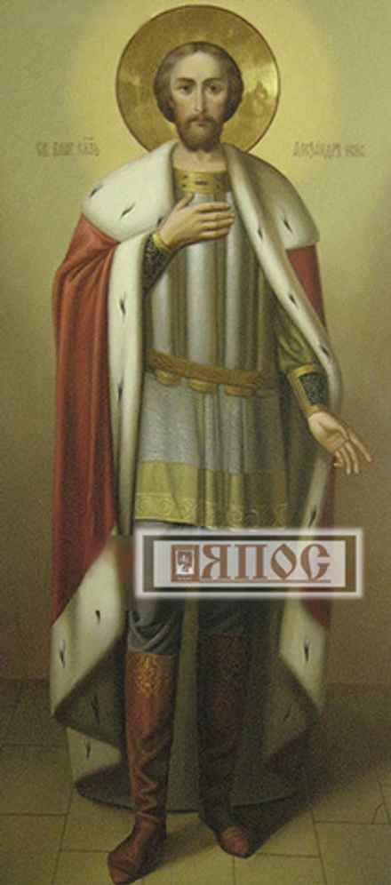 Александр Невский, мерная писанная икона маслом, ширина 25 см