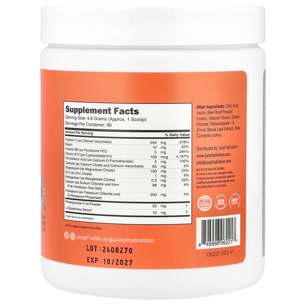 JUNP Hydration, Порошковая смесь электролитов, персик, 414 г (14,6 унции)