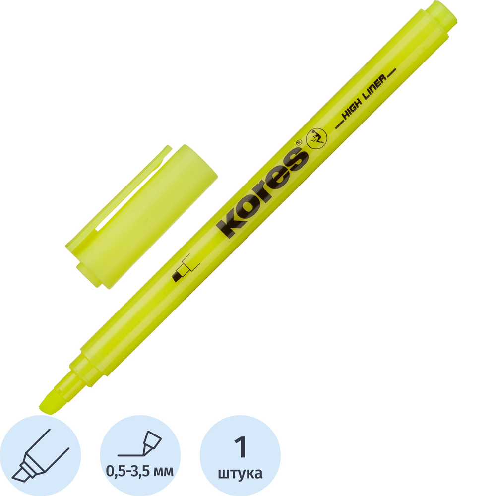 Маркер текстовыделитель Kores 0,5-3,5 мм скош.након.желт.36201