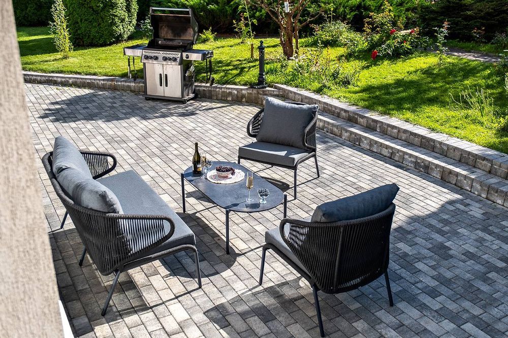 "Милан" лаунж-зона 4-местная плетеная из роупа (веревки), каркас алюминиевый темно-серый, роуп темно-серый