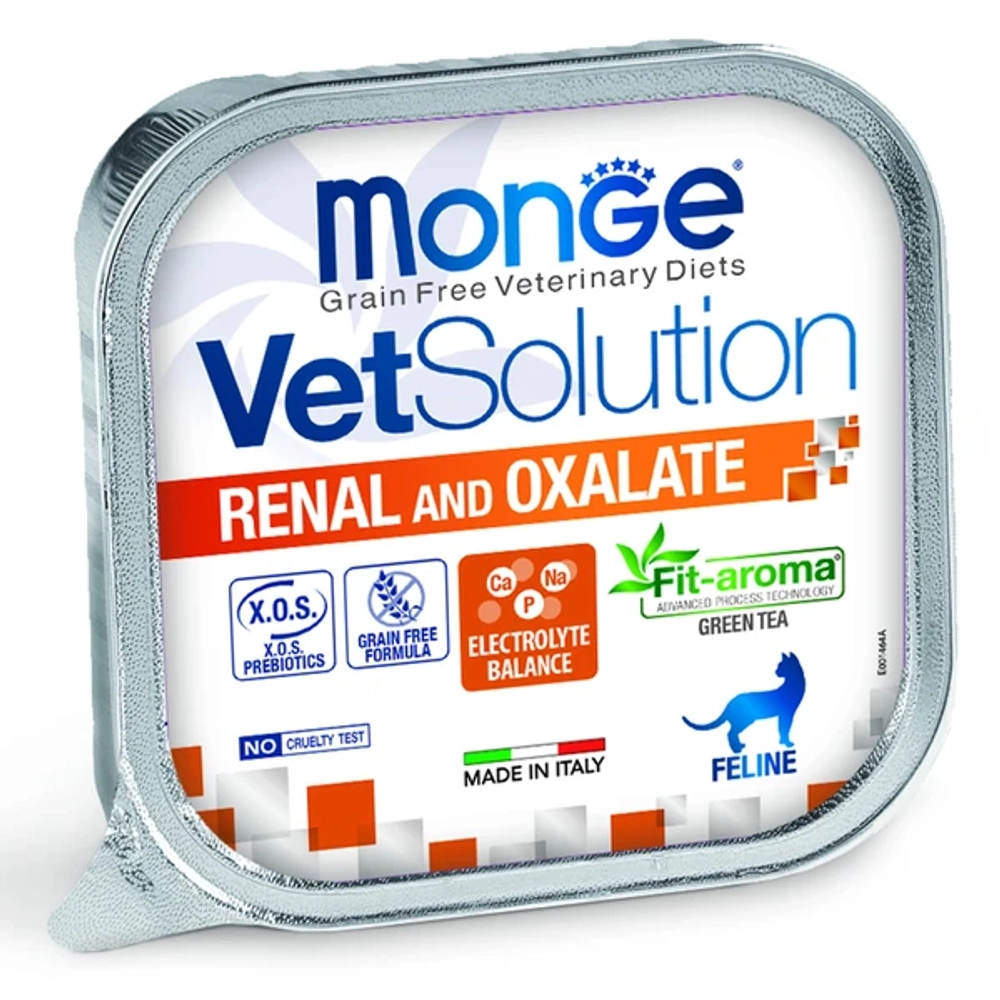Влажный корм диетический Monge VetSolution Cat Renal and Oxalate Ренал и Оксалат для кошек при ХПН и профилактике образования оксалатов 100 г - 24 шт
