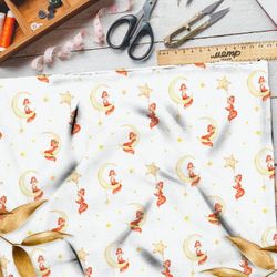 Ткань бифлекс лисёнок на луне со звёздами