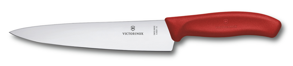 Фото нож разделочный VICTORINOX Fibrox 19 см лезвие из нержавеющей стали красная пластиковая рукоять с гарантией