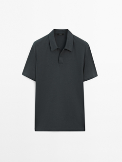 Massimo Dutti Рубашка-поло с короткими рукавами и застежкой на кнопки, темный антрацит