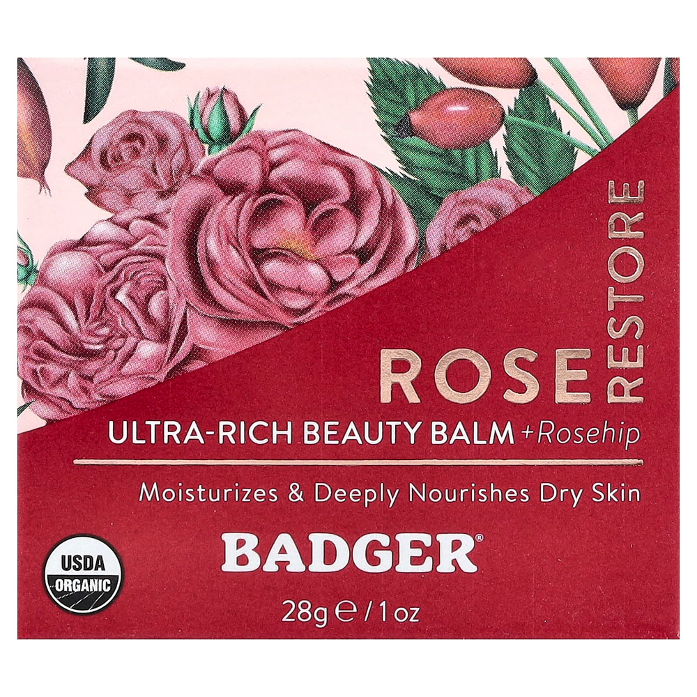Badger, ультранасыщенный бальзам для красоты + шиповник, роза, 28 г (1 унция)