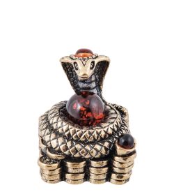 Народные промыслы AM-3948 Фигурка «Змея Денежная» (латунь, янтарь)