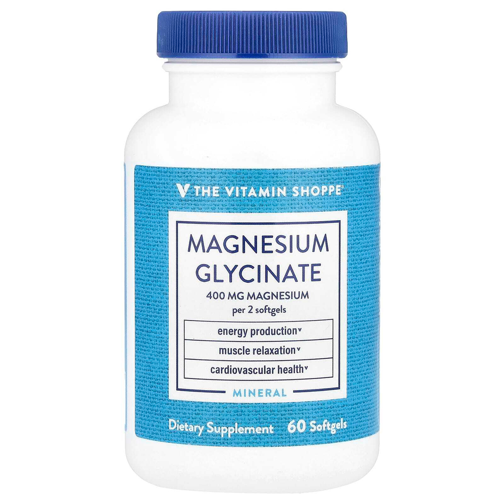 The Vitamin Shoppe, Глицинат магния, 400 мг, 60 мягких таблеток (200 мг в 1 капсуле)