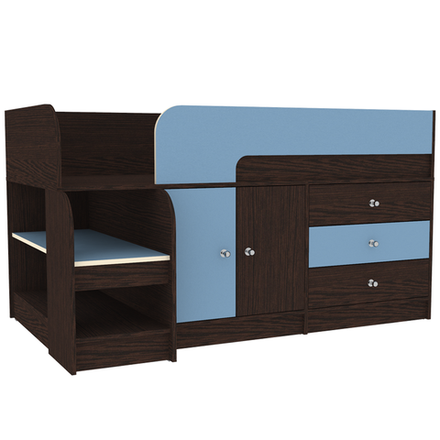 Кровать-чердак КарИВи Астра 9, 1 Венге Светло-синий, голубой