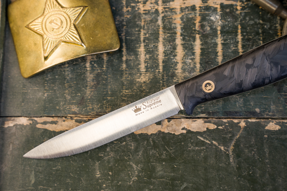 Клубный нож ТОВАРИЩ Elmax (Cryo) Satin Carbon Handle Leather Sheath