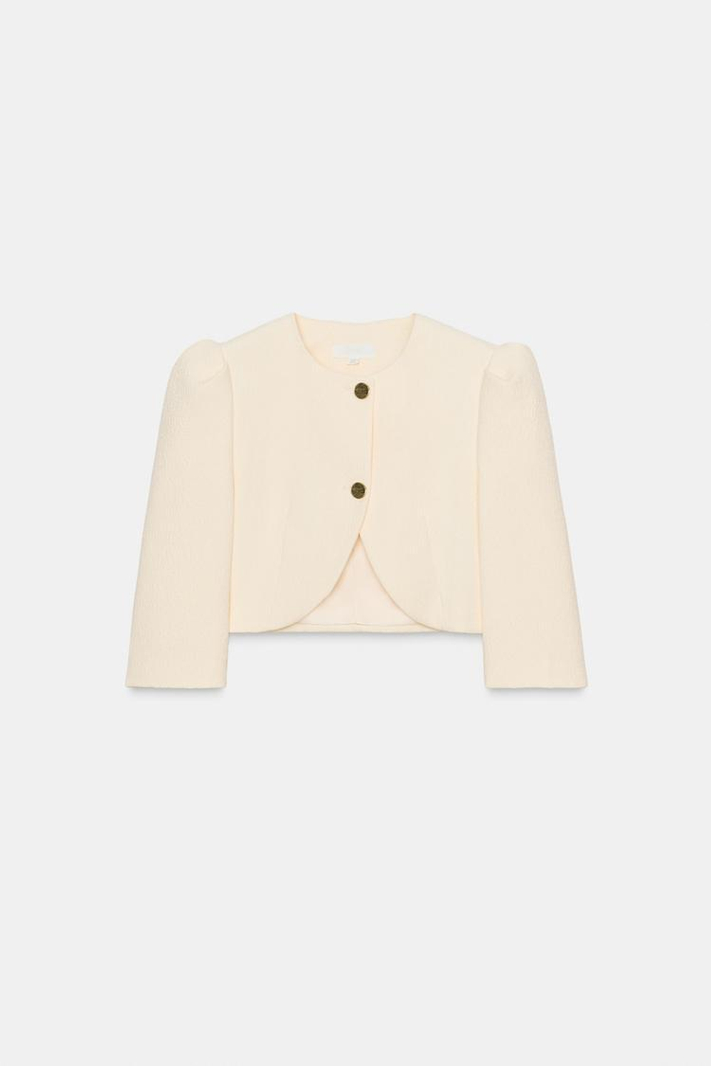 ZARA УКОРОЧЕННЫЙ БЛЕЙЗЕР С ОБЪЕМНЫМИ РУКАВАМИ, ЖЕЛТОВАТО-БЕЛЫЙ