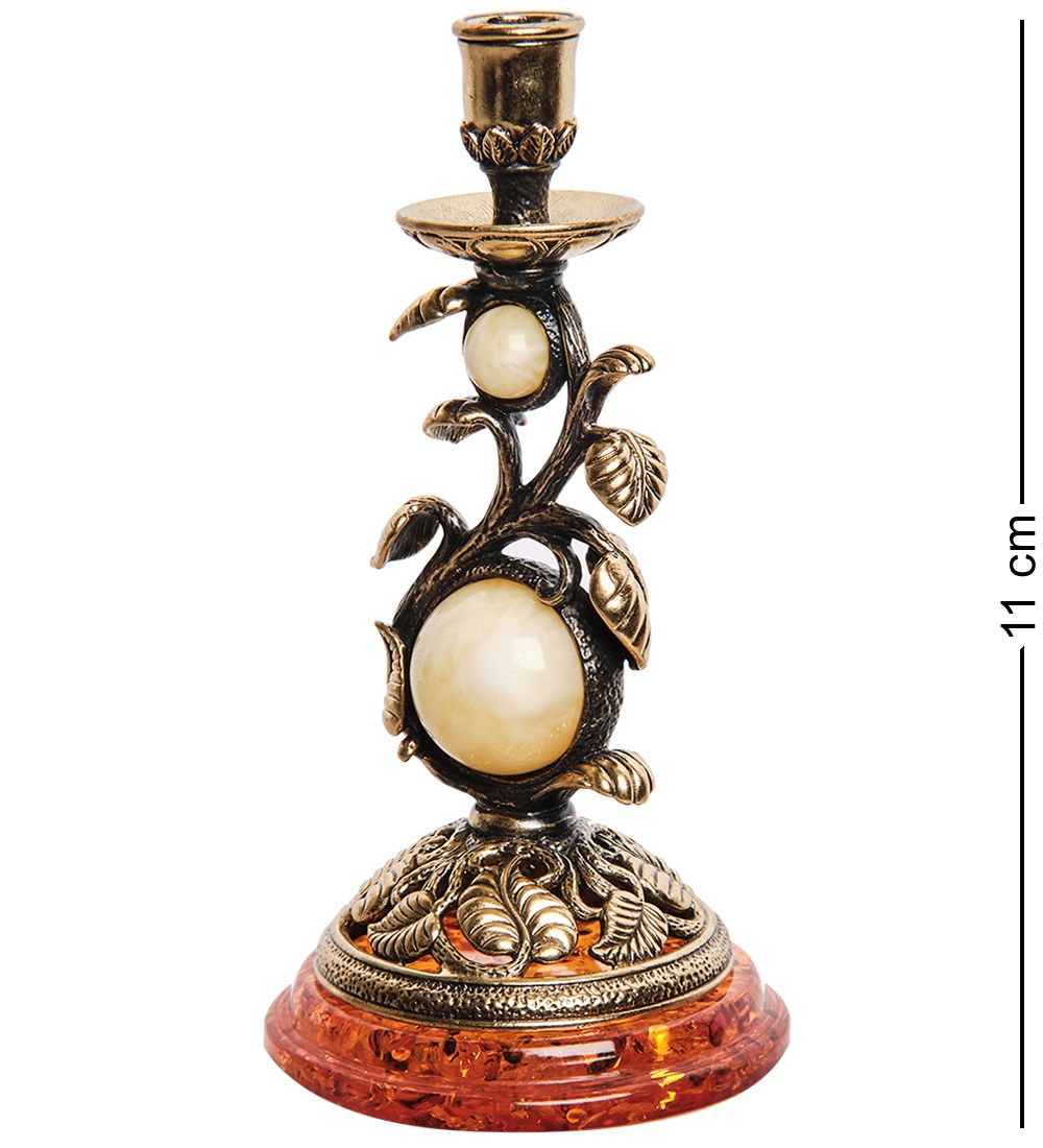 Народные промыслы AM-1585/1 Подсвечник «Лоза» (латунь, янтарь)