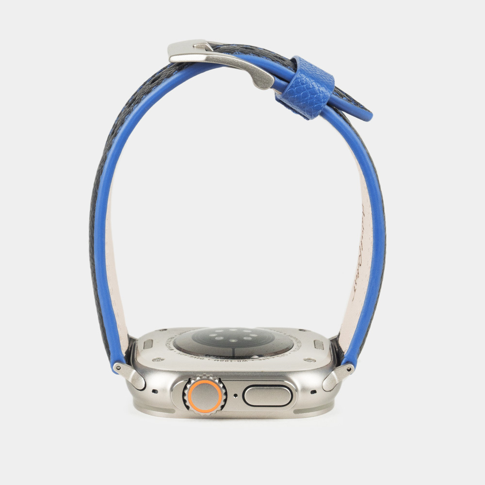 Ремешок для Apple Watch Ultra 49mm из кожи черного цвета Saffiano с синей строчкой