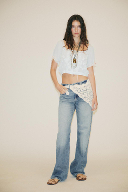 ZARA УКОРОЧЕННЫЙ ТОП С ВЫШИВКОЙ, ГОЛУБОЙ