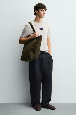 ZARA КОЖАНАЯ СУМКА-ШОПЕР, ЗЕЛЕНЫЙ ХАКИ