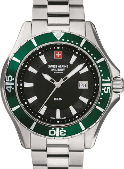С браслетом Мужские наручные часы с серебряным браслетом Swiss Alpine Military 7040.1134 diver 45mm 10ATM