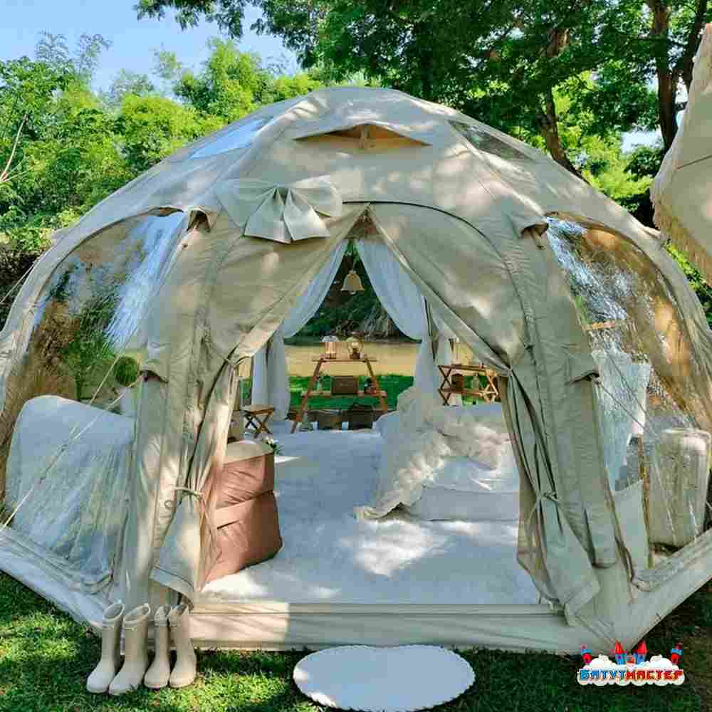 Пневмокаркасная юрта «Гармония» 5×5×2,5 м — для глэмпинга из ПВХ, бежевая