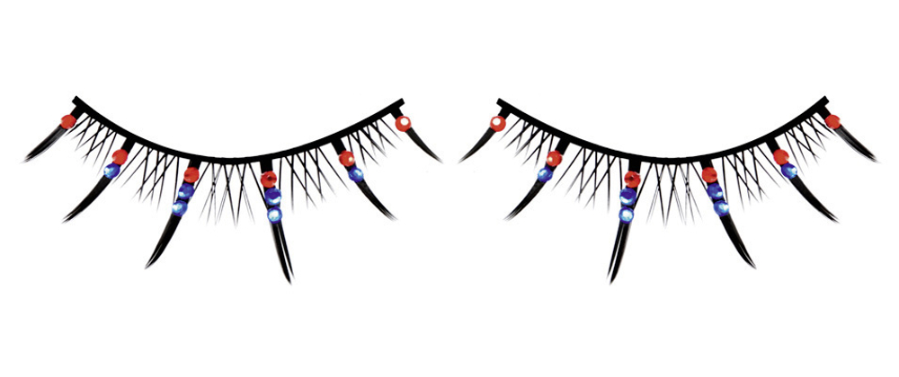 Чёрные ресницы с красными и голубыми стразами (Цвет: черный с красным)