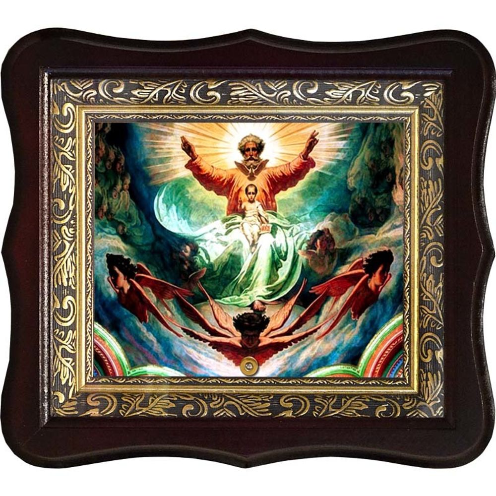 Бог Отец, Бог Сын и исхождение Святого Духа (Троица на херувимах). Икона на холсте.