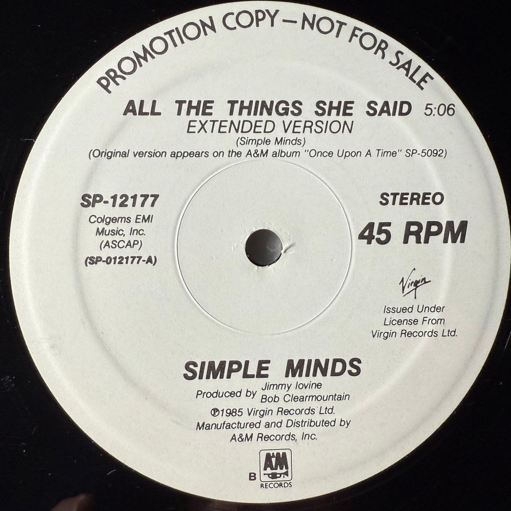 Simple Minds ‎– All The Things She Said / Don't You (США 1986г.) 12", 45 RPM