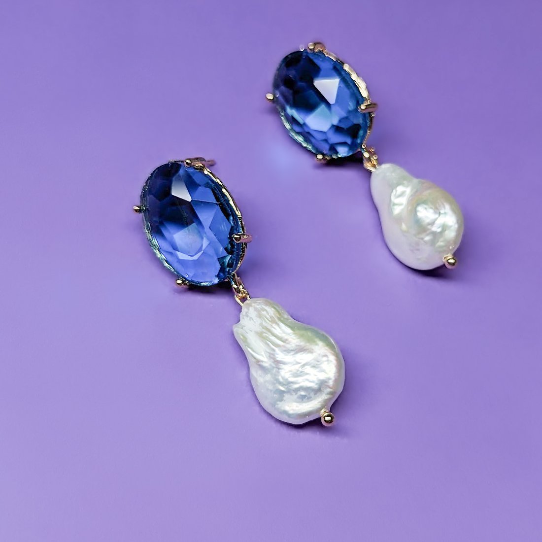 Швензы "Моя весна", голубой кристалл, позолота, 21,7*13мм