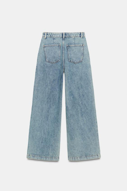 ZARA ДЖИНСЫ Z1975 WIDE LEG С ЗАЩИПАМИ, ГОЛУБОЙ
