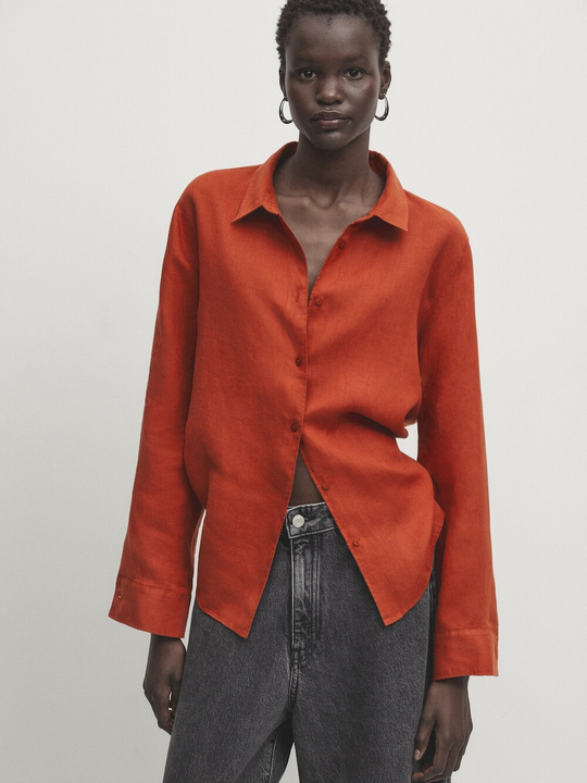 Massimo Dutti Рубашка из 100% льна, оранжевый