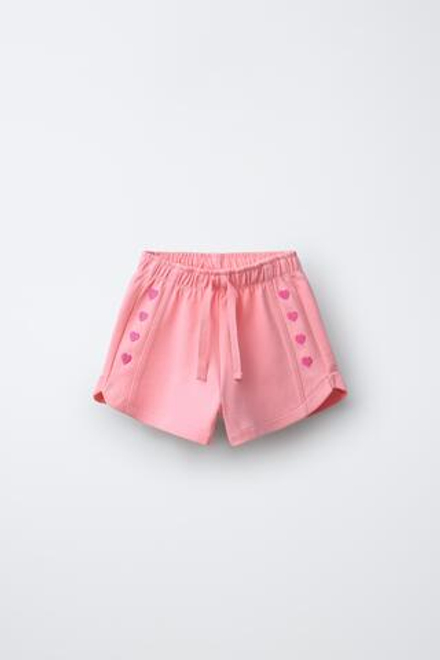 ZARA ШОРТЫ ИЗ ФЕЛЬПЫ С ВЫШИТЫМИ СЕРДЕЧКАМИ, МАНДАРИНОВЫЙ