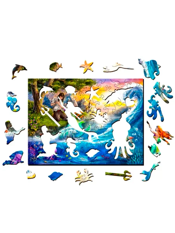 Фигурный деревянный пазл Русалочка