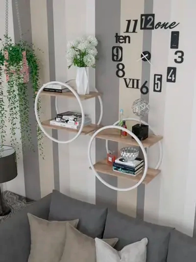 Набор полок круглых настенных белых-дуб  - БД