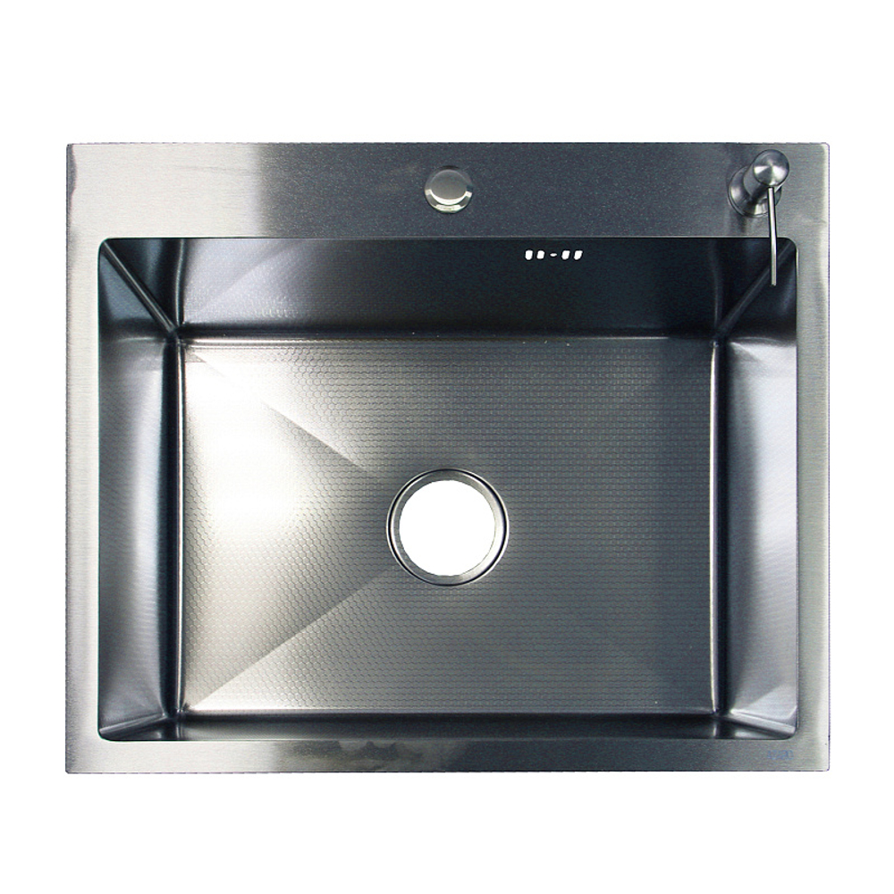 Кухонная мойка AZARIO NICOLE 500х500х220 нержавеющая сталь, в комплекте сифон, диспенсер, коландер, серебро соты (AZS5050H)