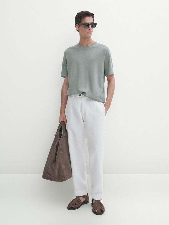 Massimo Dutti Футболка с круглым вырезом, цвет морской волны