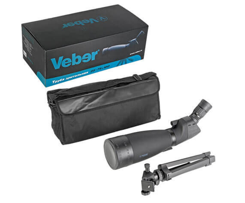 Комплект поставки Veber 25 75x100: труба, металлический штатив, мягкий чехол