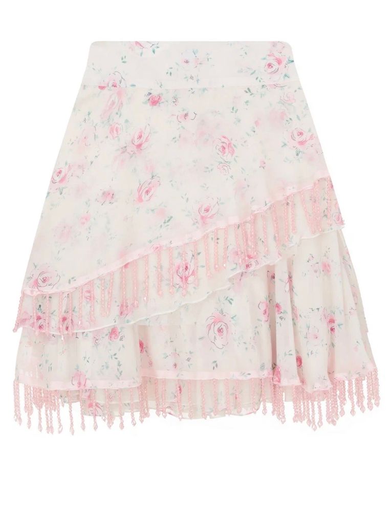 Юбка многослойная Роза с камнями, молочная