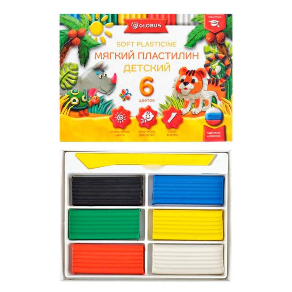 Пластилин 6цв 90гр. Детский мягкий к/к, стек