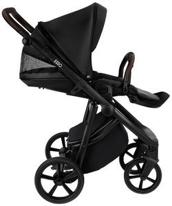 Детская коляска Roan Esso 2025 Кожа 3 в 1 с автокреслом Tutis Elo Lux EduSky Black ESSK/210/1 Black /Black/руч.Тем.коричневый