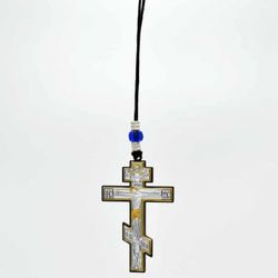 Крест Распятие Иисуса Христа. Подвесная автомобильная икона (двухсторонняя).