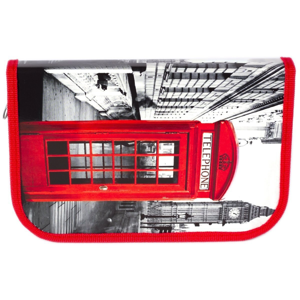 Пенал 1 отделение 1 откидная планка Alingar, лам. картон, молния, расписание, 130 х 200 мм, "Лондон", серый (красная телефон.будка)