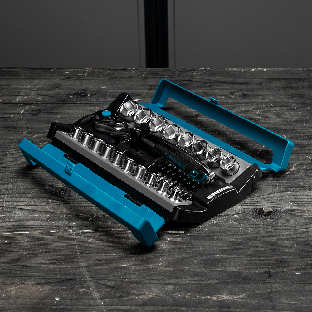 Набор торцевых головок, трещотка 120 зубьев, 1/2", CrV, 36 предметов Gross