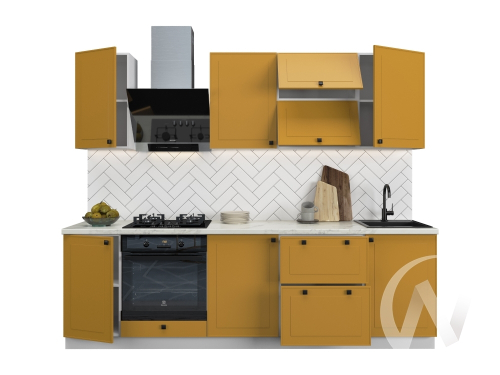 Кухня "Перфетта": горчица софт комплектация 2 (корпус белый)
