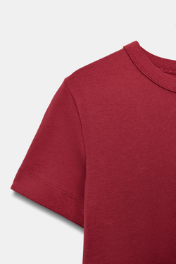 ZARA ФУТБОЛКА INTERLOCK С КОРОТКИМИ РУКАВАМИ, ГРАНАТОВЫЙ