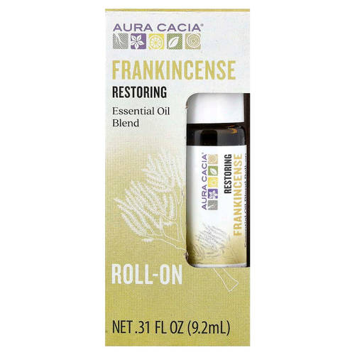 Aura Cacia, Смесь эфирных масел, восстанавливающие свойства, шариковый аппликатор, ладанное масло, 0,31 унции (9,2 мл)