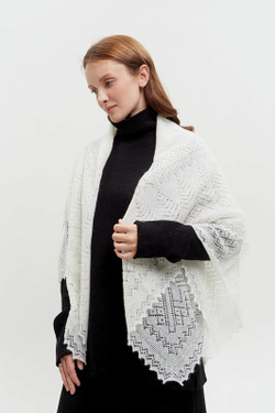 Оренбургский пуховый платок П2-125-01 белый отбеленный