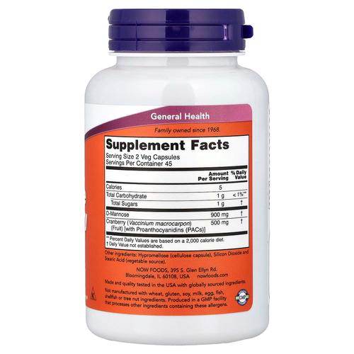 NOW Foods, клюква и манноза, 90 растительных капсул