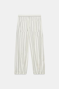 ZARA БРЮКИ В ПИЖАМНОМ СТИЛЕ В ПОЛОСКУ, ЭКРЮ/СИНИЙ