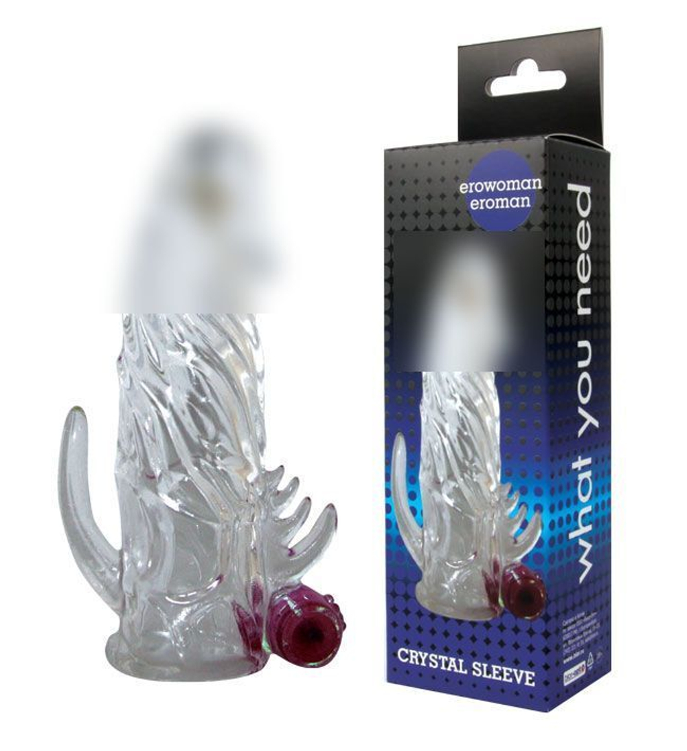 Закрытая прозрачная вибронасадка на пенис Crystal Sleeve Vibe - 12 см.