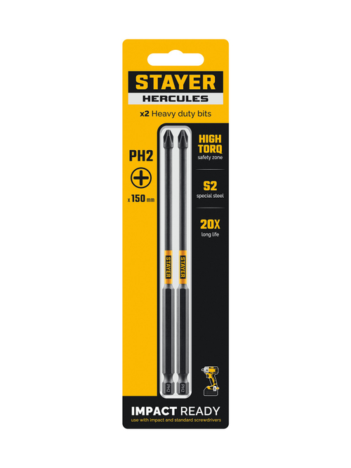 STAYER HERCULES, PH2, 150 мм, 2 шт, торсионные биты (26231-2-150-2)