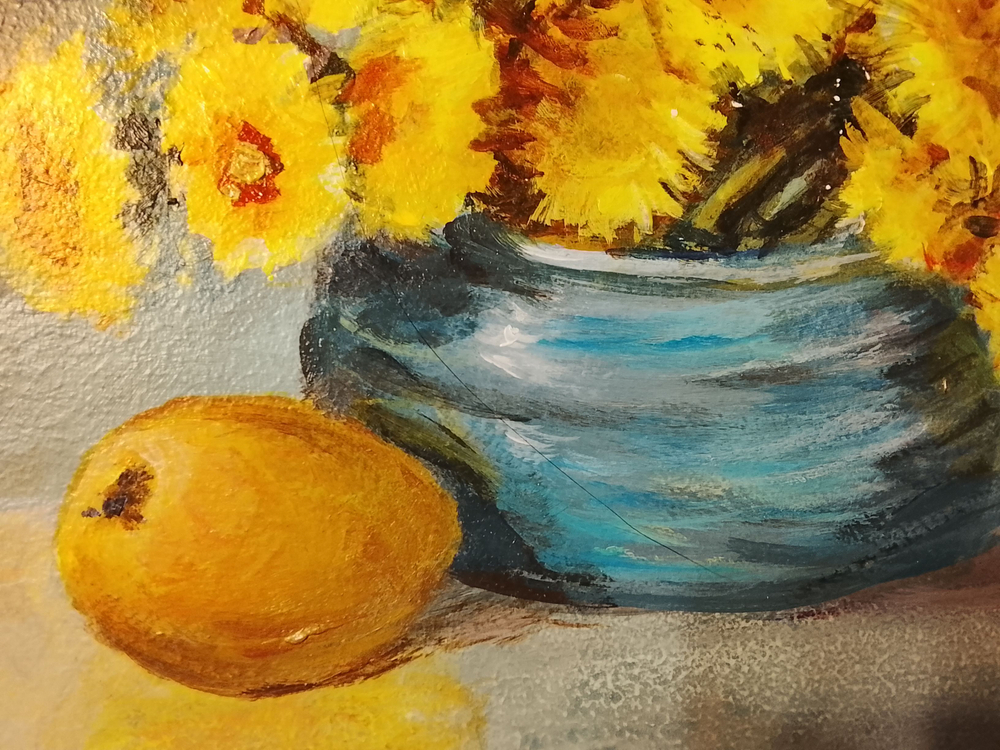 Картина "Айва", натюрморт. 30 см на 30 см. Акрил на картоне. Авторская живопись, оригинал.